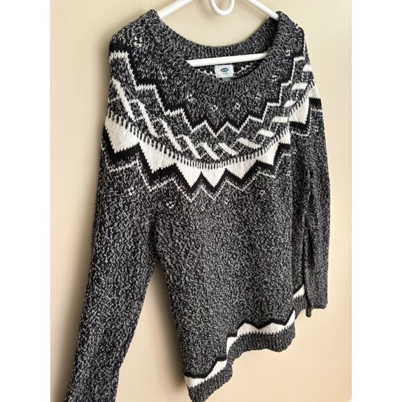 Old Navy Fair Isle Fall/Winter Sweater in Black + White Size XL Extra Large - Picture 3 of 10
